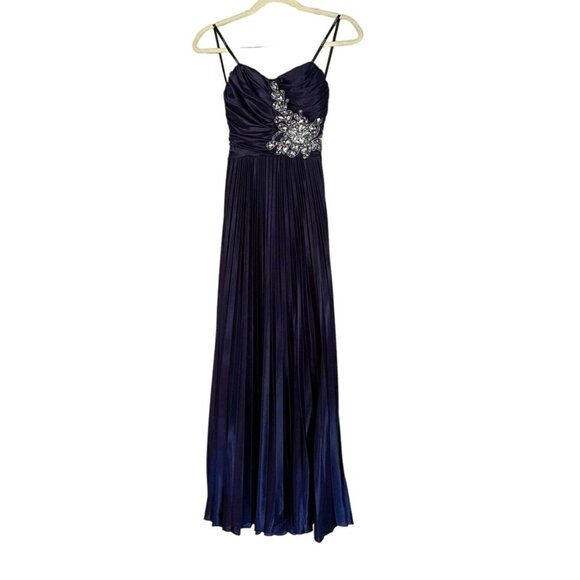 B Darlin Formal Maxi Evening Dress Navy Bridesmaid Prom Holiday Beaded Strapless - Picture 1 of 9